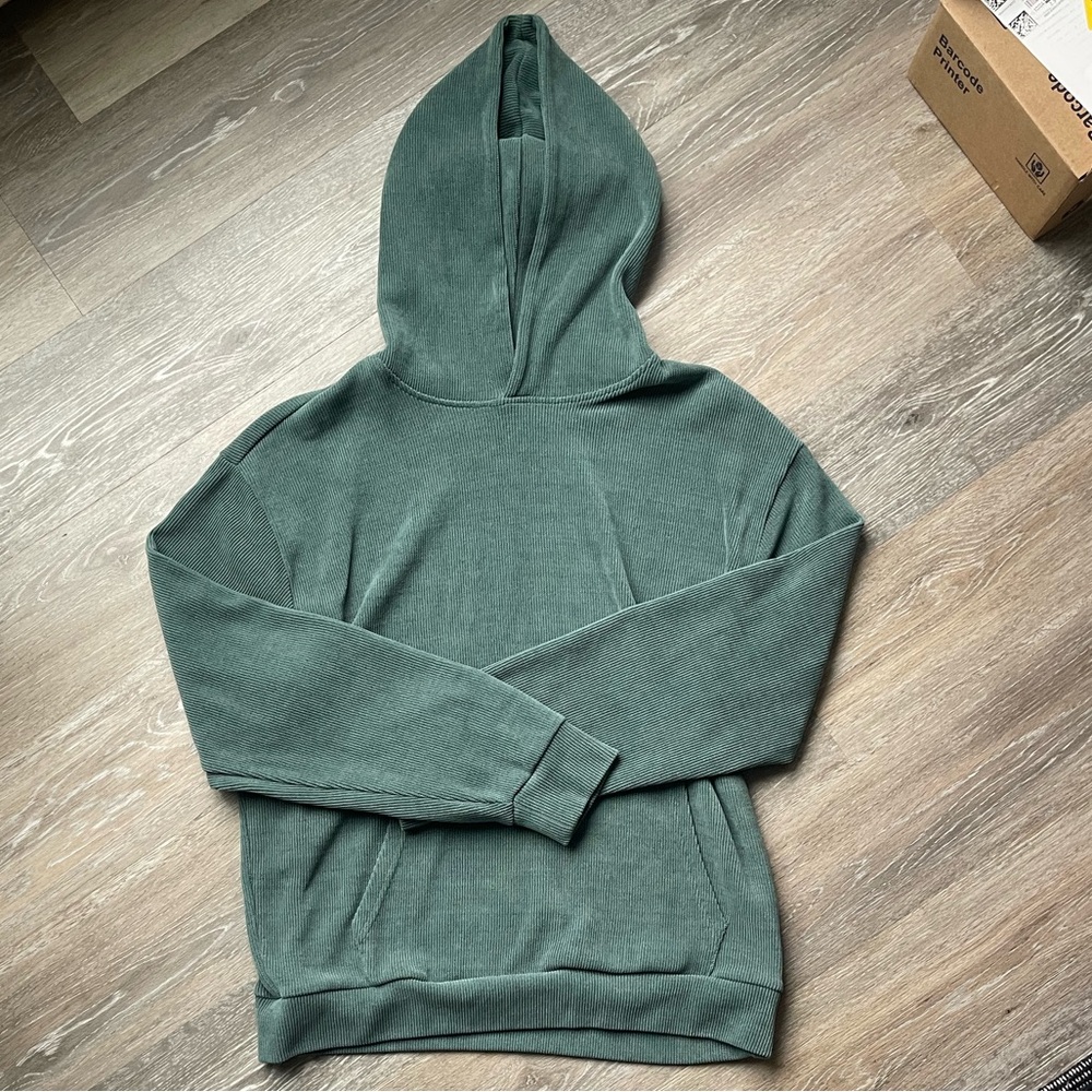 Green Corduroy Hooded Sweatshirt